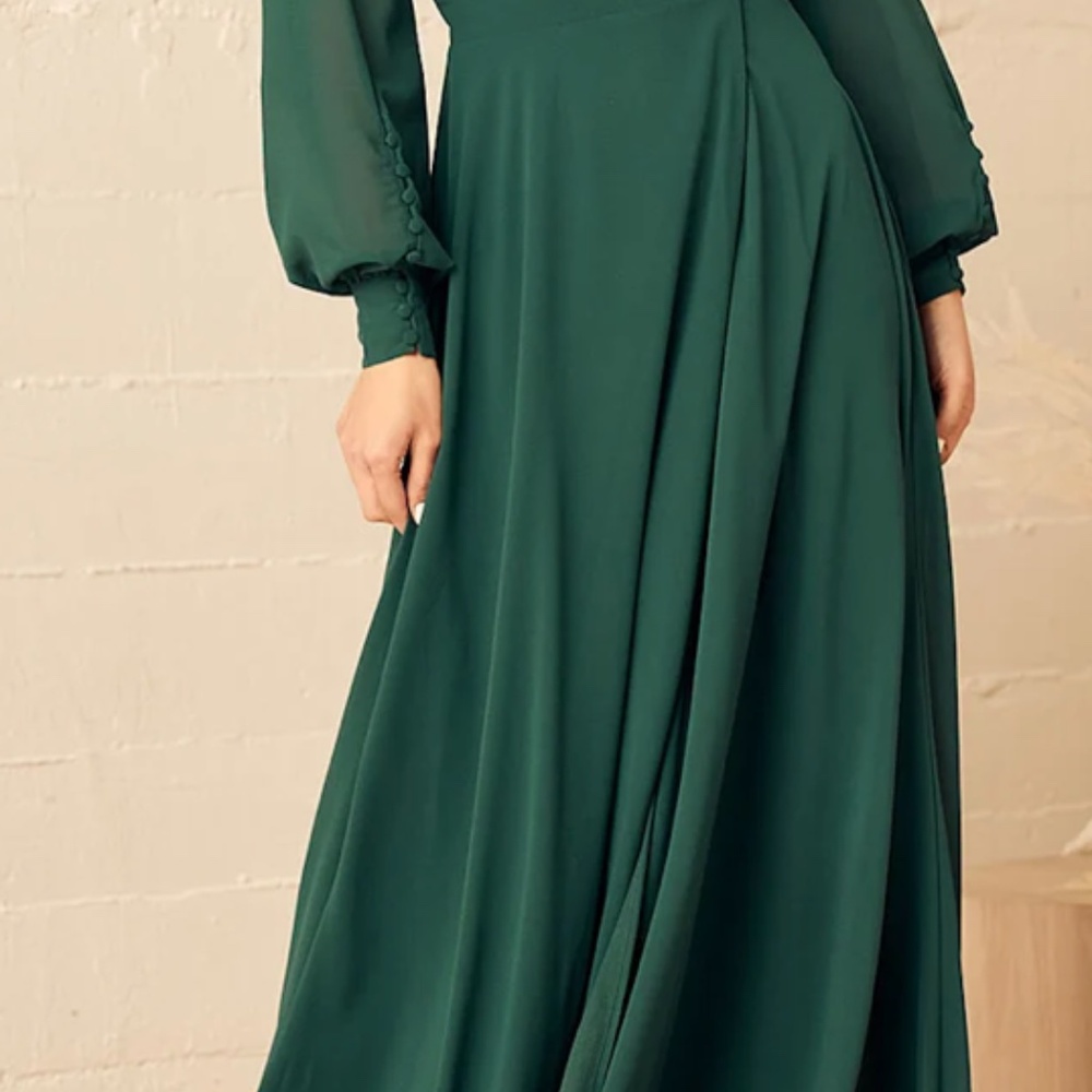 Lulus My Whole Heart Emerald Green Long Sleeve Wrap Dress - Size M - Picture 2 of 3